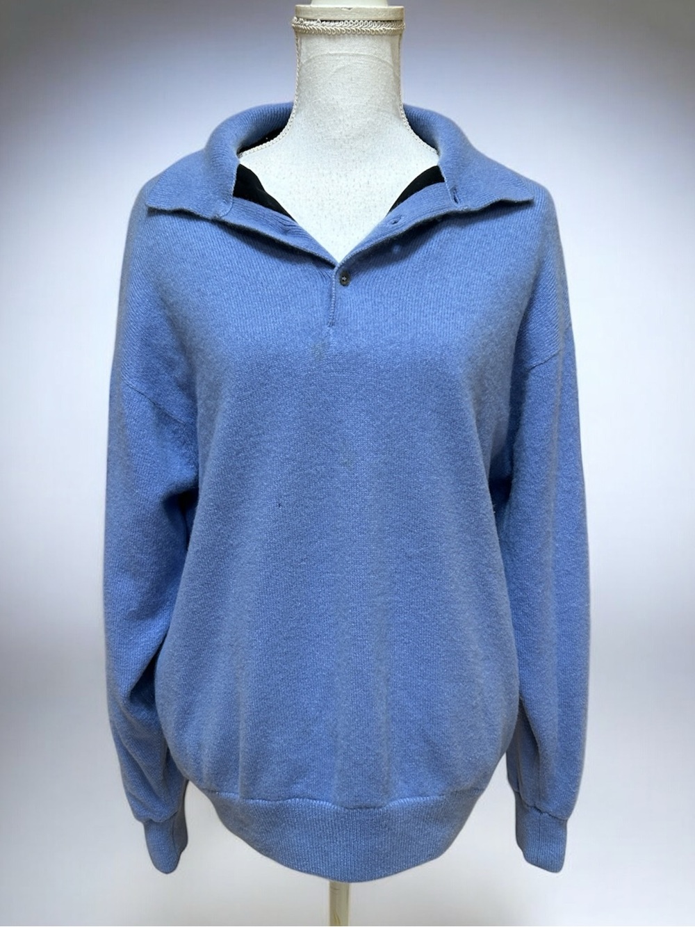Lochcarron of Scotland Vtg Perwinkle 100% Cashmere Knit Polo Windbreaker Sweater